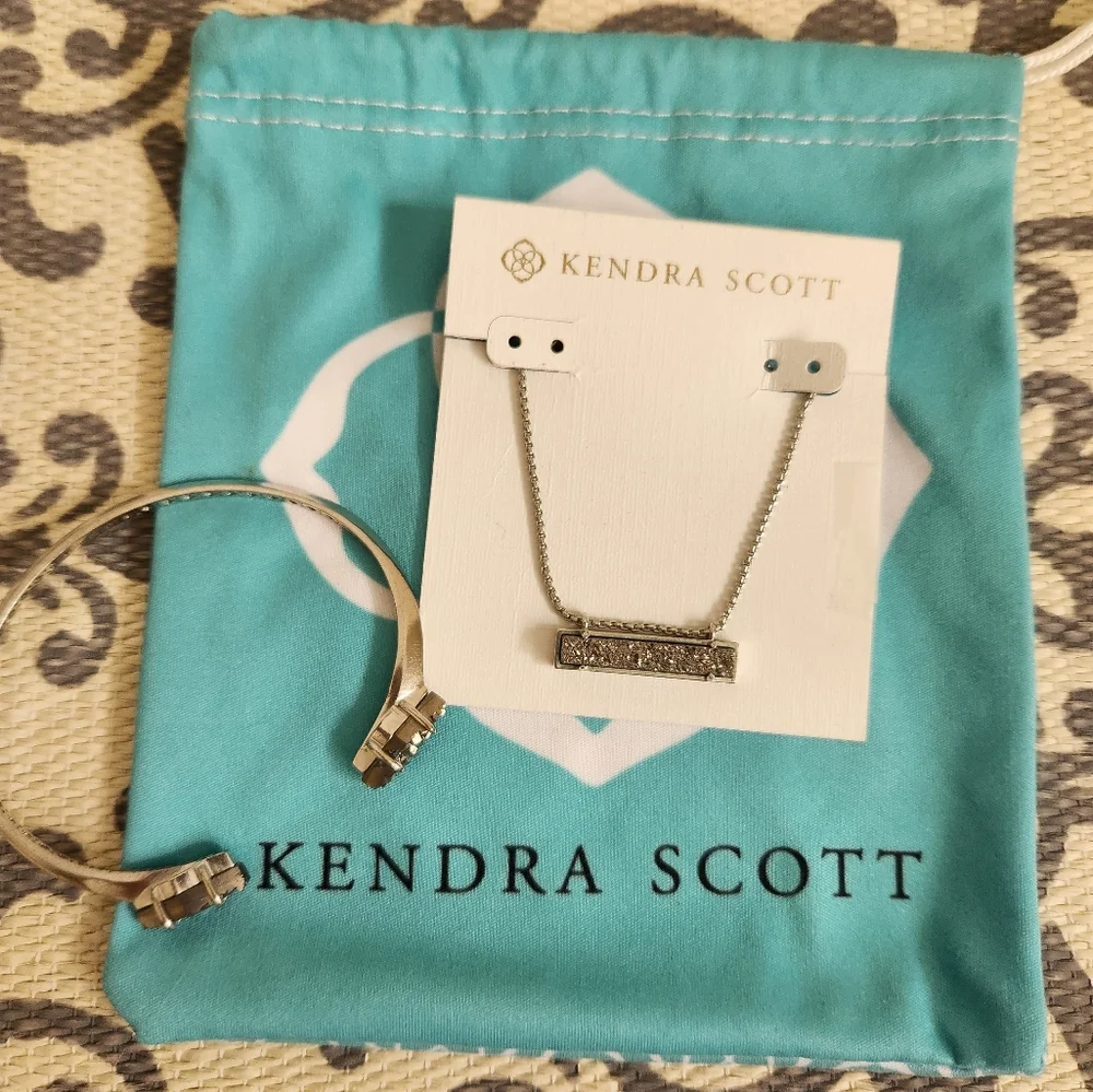 SOLD Kendra Scott Silver Leanor Bar Platinum Drusy Quartz Necklace and B… - Picture 4 of 6